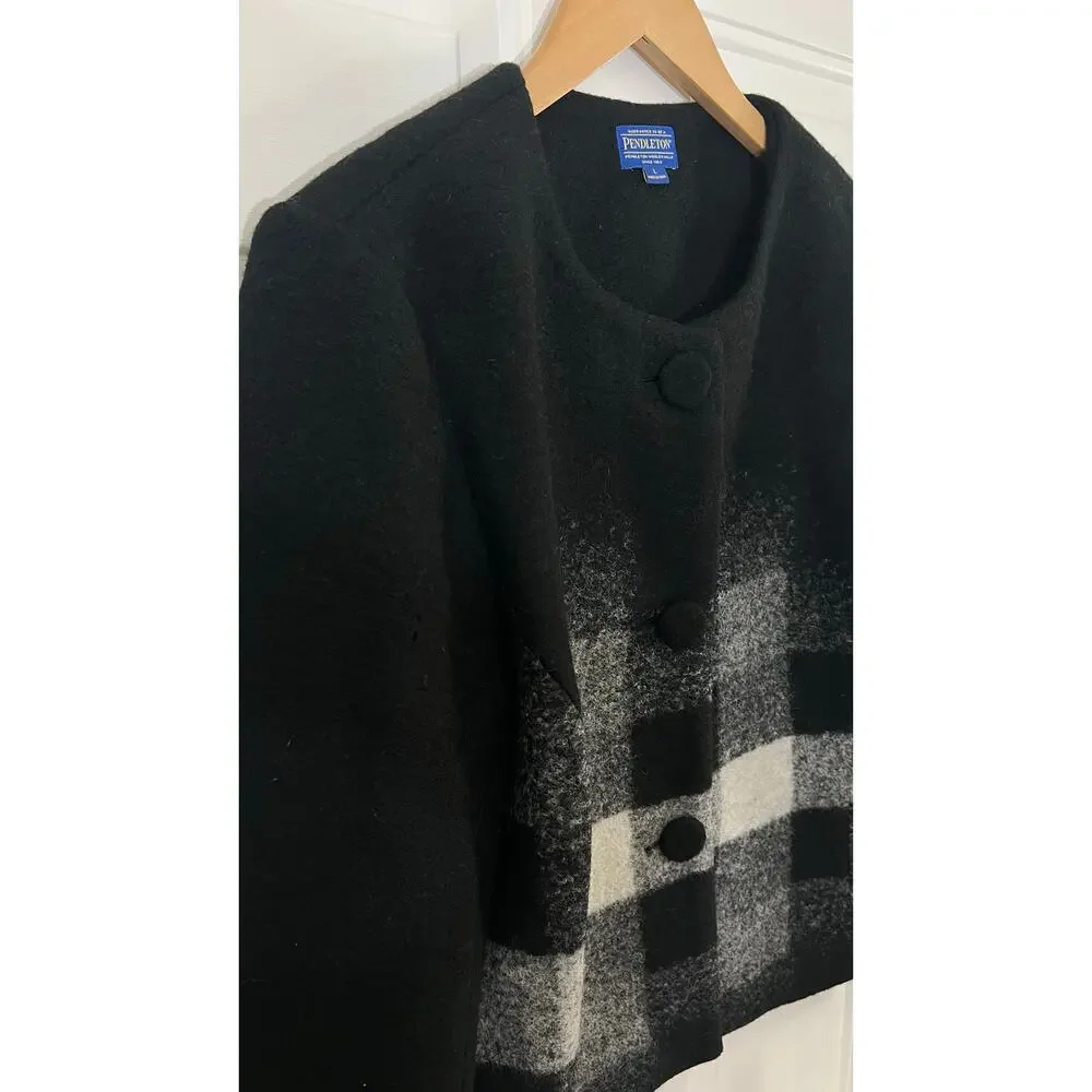 Vintage 90s Pendleton Ombre Plaid Wool Coat Dark Academia NWT L - Picture 14 of 14